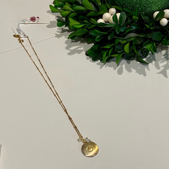 NWT Gold Aquamarine Lotus Necklace Satya Jewelry - Picture 3 of 4